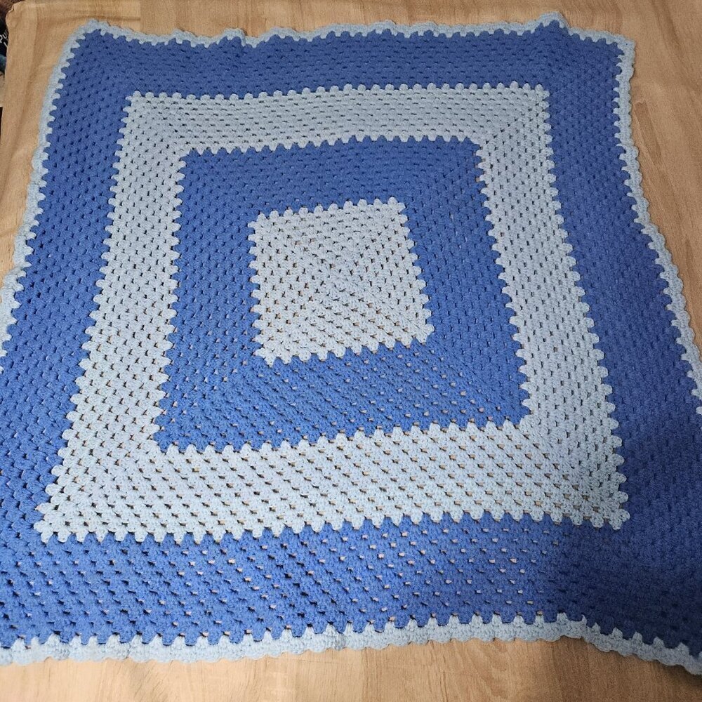 Handknit Handmade Blue Throw Blanket 42x43 Crochet Afghan
